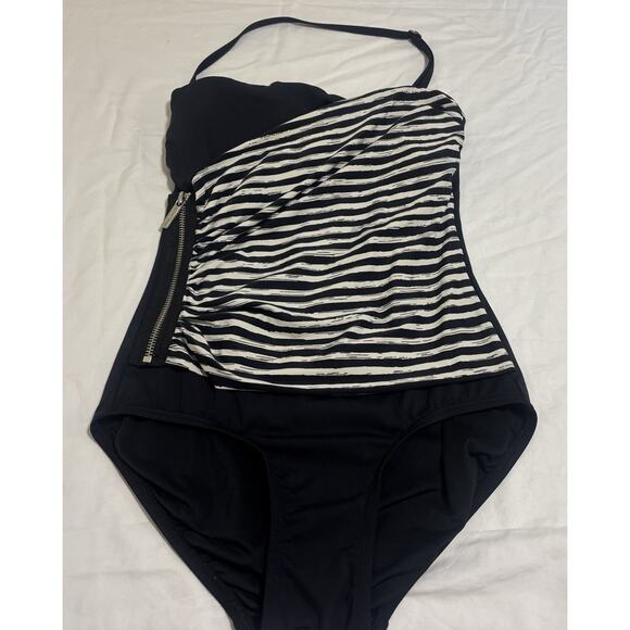 Michael Kors Women’s Sz 4 Swimsuit One Piece Striped Pinup Retro Vacation Beach - Picture 1 of 12